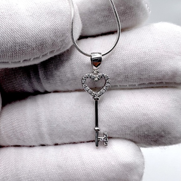 Sterling Silver Cz Key Necklace - Picture 3 of 16